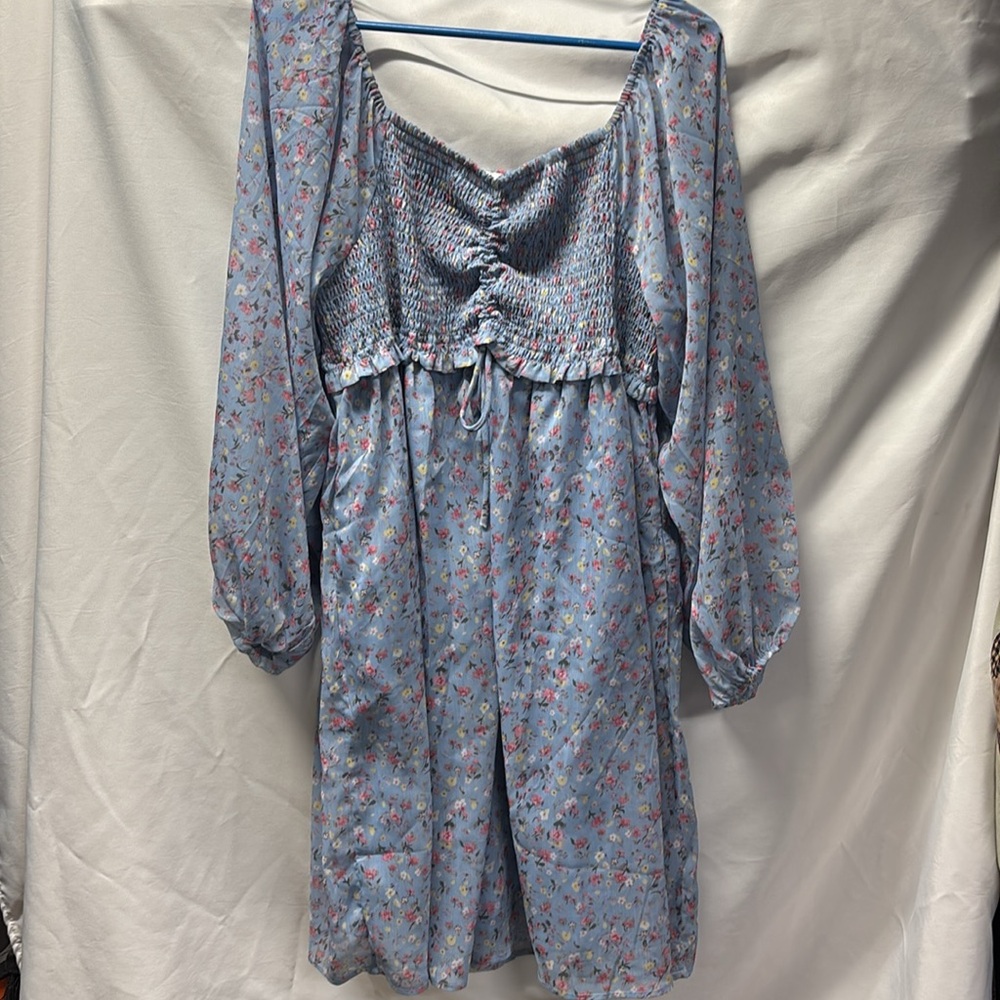 Chic Soul Floral Smocked Blue Dress - Picture 5 of 5